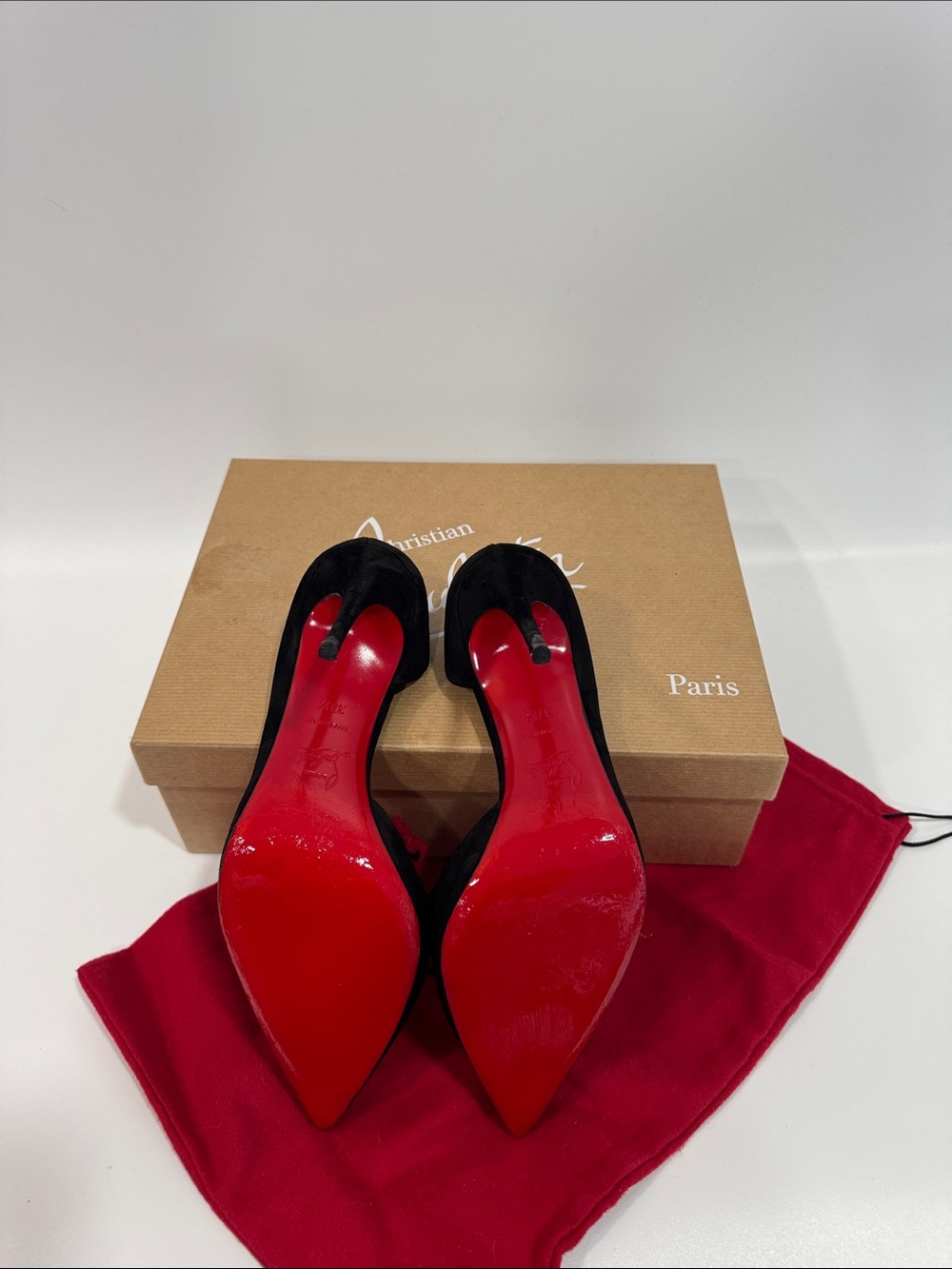 Christian Louboutin Black Suede Pumps Red Sole Heels Custom Black Interior